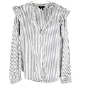 Paige Jenelle Collarless Ruffle Stripe Button Up Shirt Small Corpcore Neutral